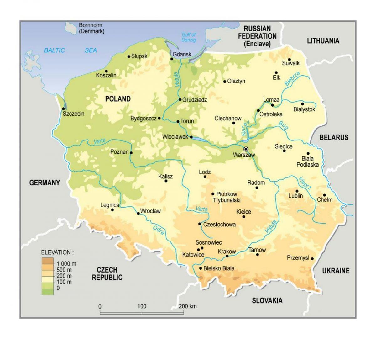 Pologne carte d'altitude