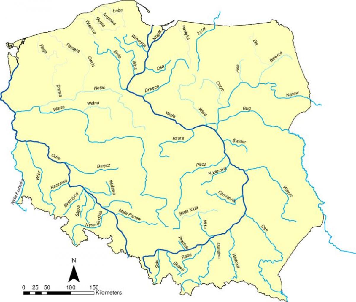 Carte des rivières en Pologne